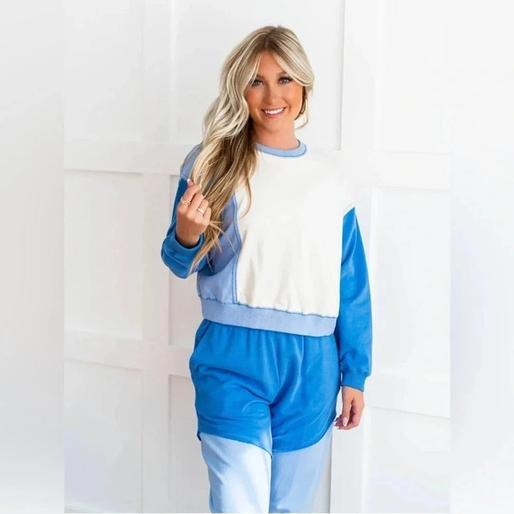 The GREii Velour/Velvet Blue Colorblock Tracksuit Lounge Retro Women’s Size S - Picture 2 of 15